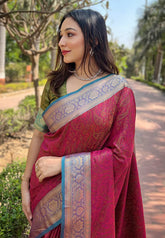 Womens Fashion Ethnic Kanjeevaram Pink Color Sarees-MLSHWSA1917PNK